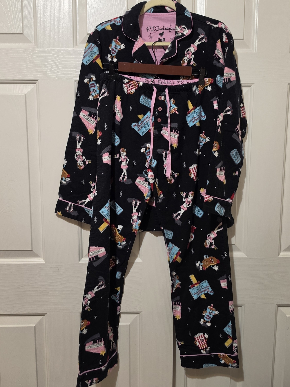 PJ Salvage Drive In Theatre Dog Theme Movie Night Sz S Flannel Cotton